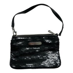 Michael Kors Black Sequin Mini Shoulder Bag Wrislet Leather Trim Bag